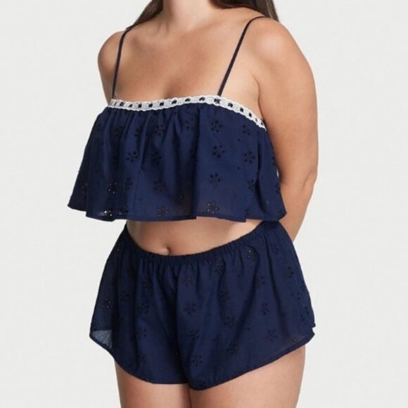 New! Victoria's Secret Navy Blue eyelet Pajama Set 1142 - Picture 9 of 9